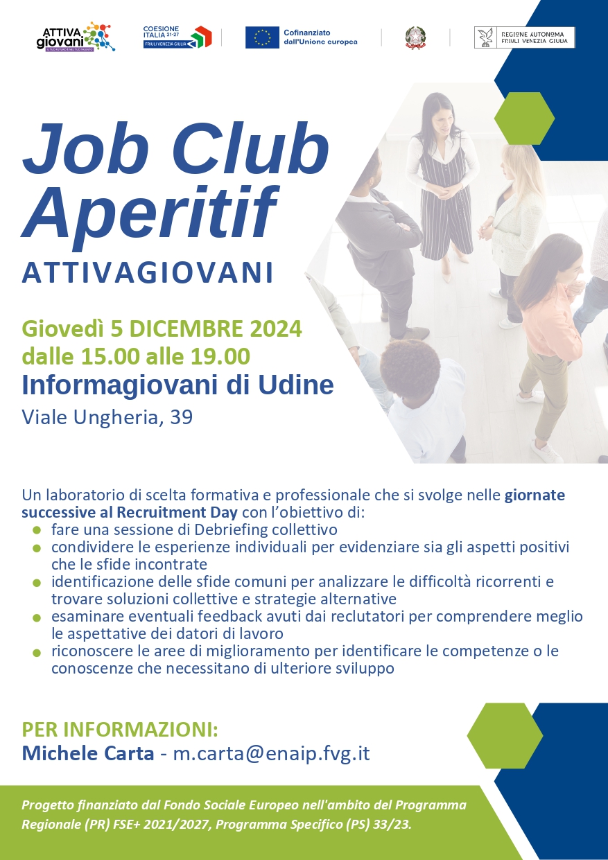 JOB CLUB APERITIF Laboratorio di scelta formativa e professionale - c/o INFORMAGIOVANI DI UDINE